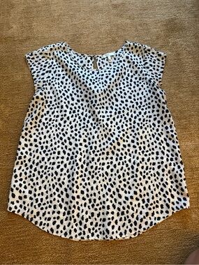 Joie Black and White Dot Print Cap Sleeve Blouse